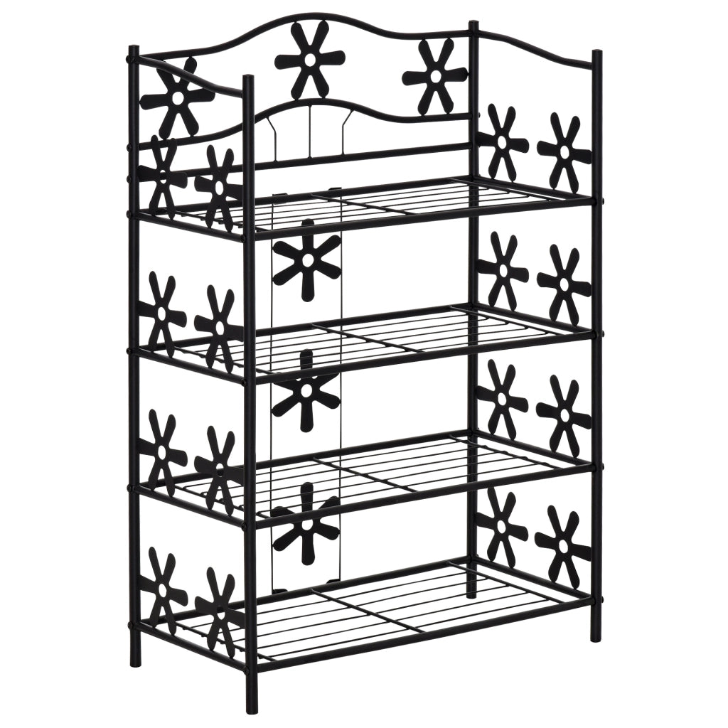 Scarpiera piccola, portafiori salvaspazio, supporto per piante, mensola autoportante, 4 ripiani, metallo, nero, 59,5 x 30 x 92 cm