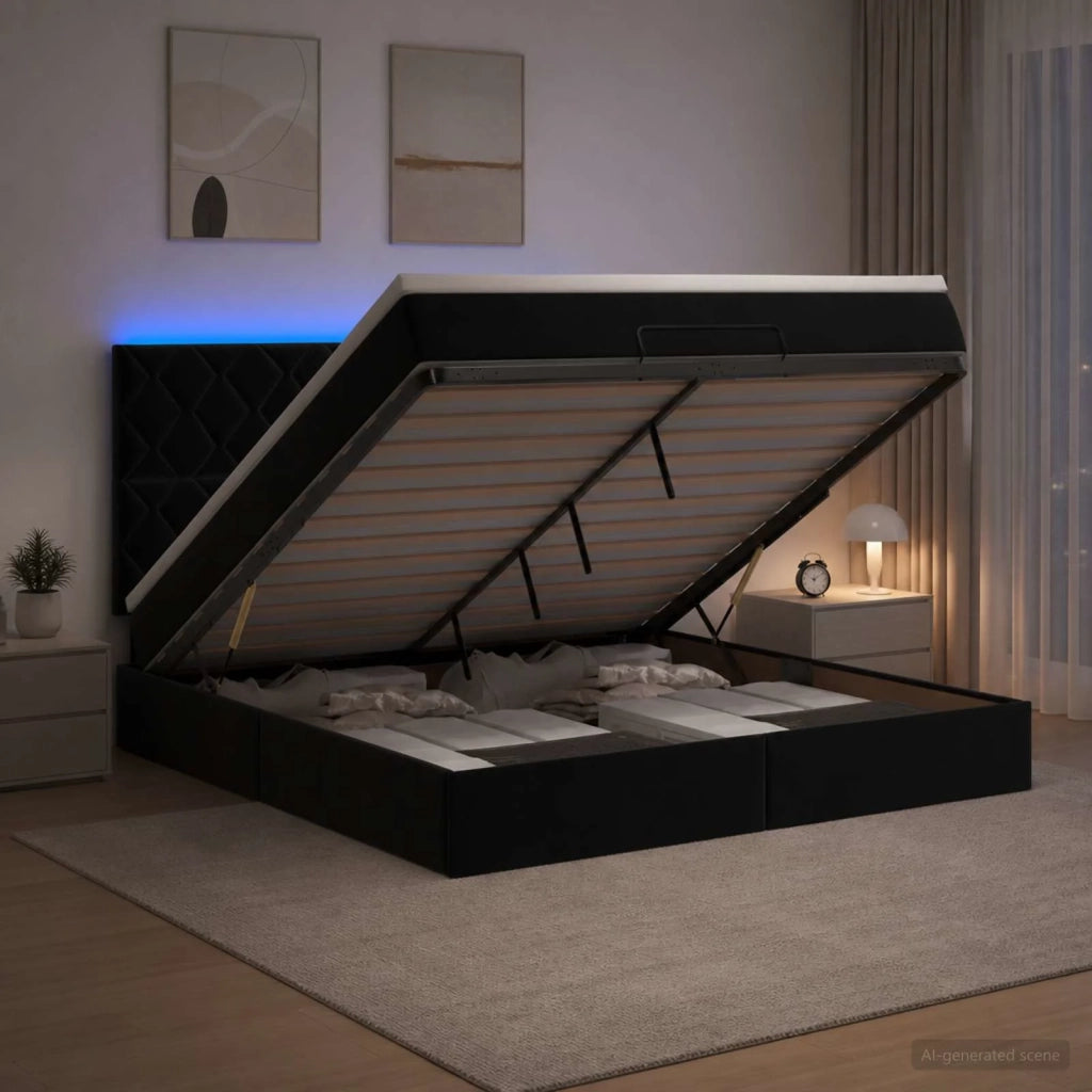 Letto Ottomano con Materasso e LED Nero 140 x 200 cm Velluto 3458381