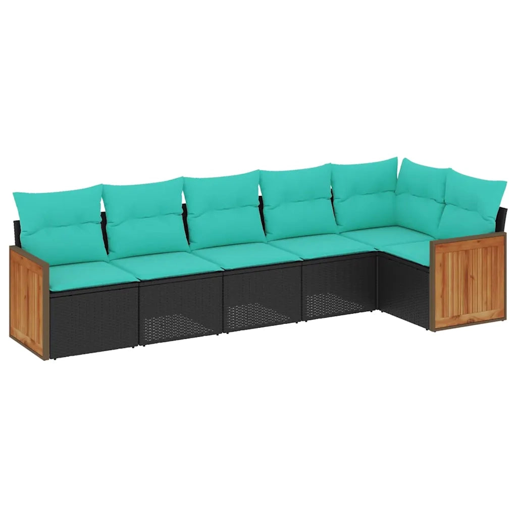 Set Divani da Giardino 6 pz con Cuscini Nero in Polyrattan 3227667
