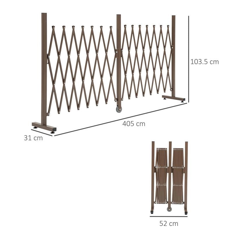 RECINZIONE ESTENSIBILE AUTOPORTANTE IN ACCIAIO E ALLUMINIO, LARGHEZZA 52-405 CM, MARRONE SCURO