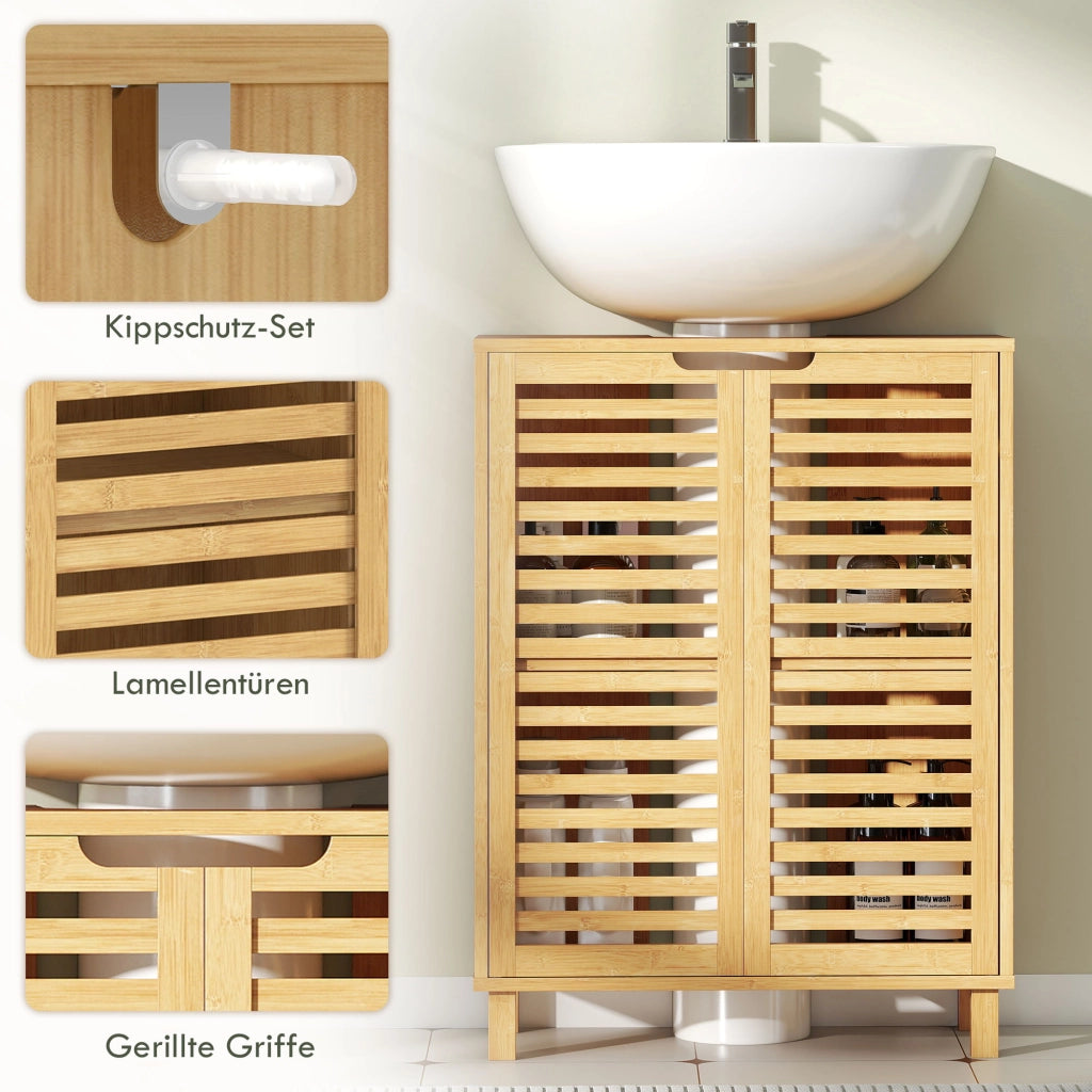 Mobile da Bagno con Ante a Lamelle ¨C Zephmum ¨C Legno di Bamb¨´ Naturale
