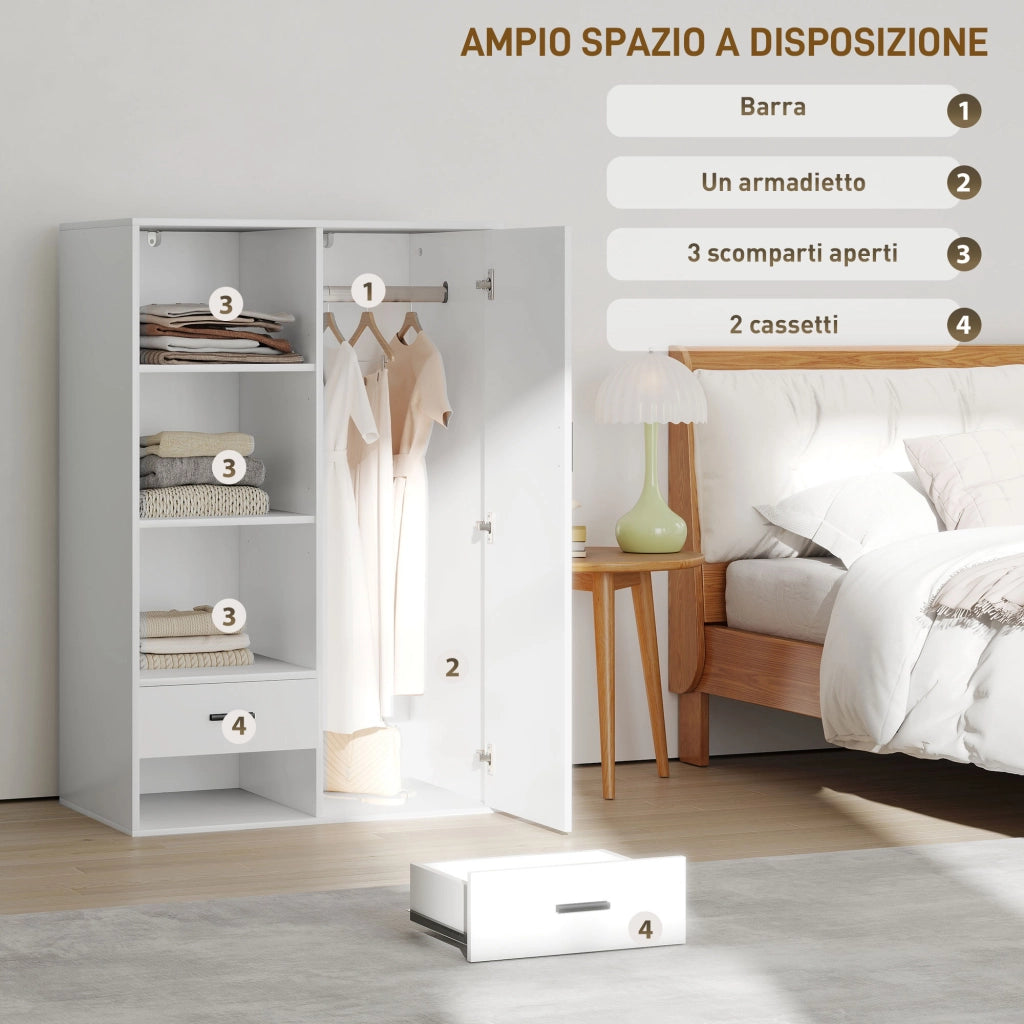 Armadio con Cassetti e Ripiani Aperti ¨C Minimal ¨C Bianco 80x50x124 cm