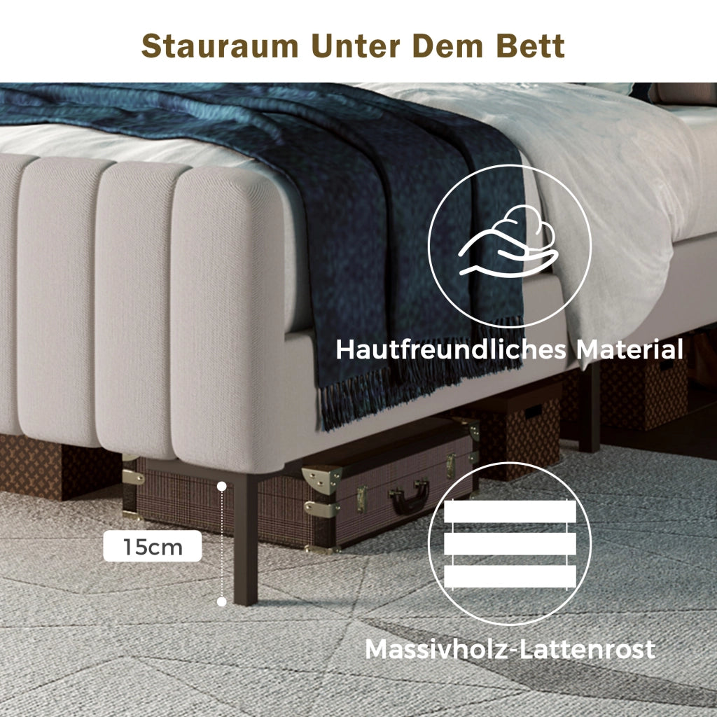 letto imbottito lino grigio beige 140 x 200 cm