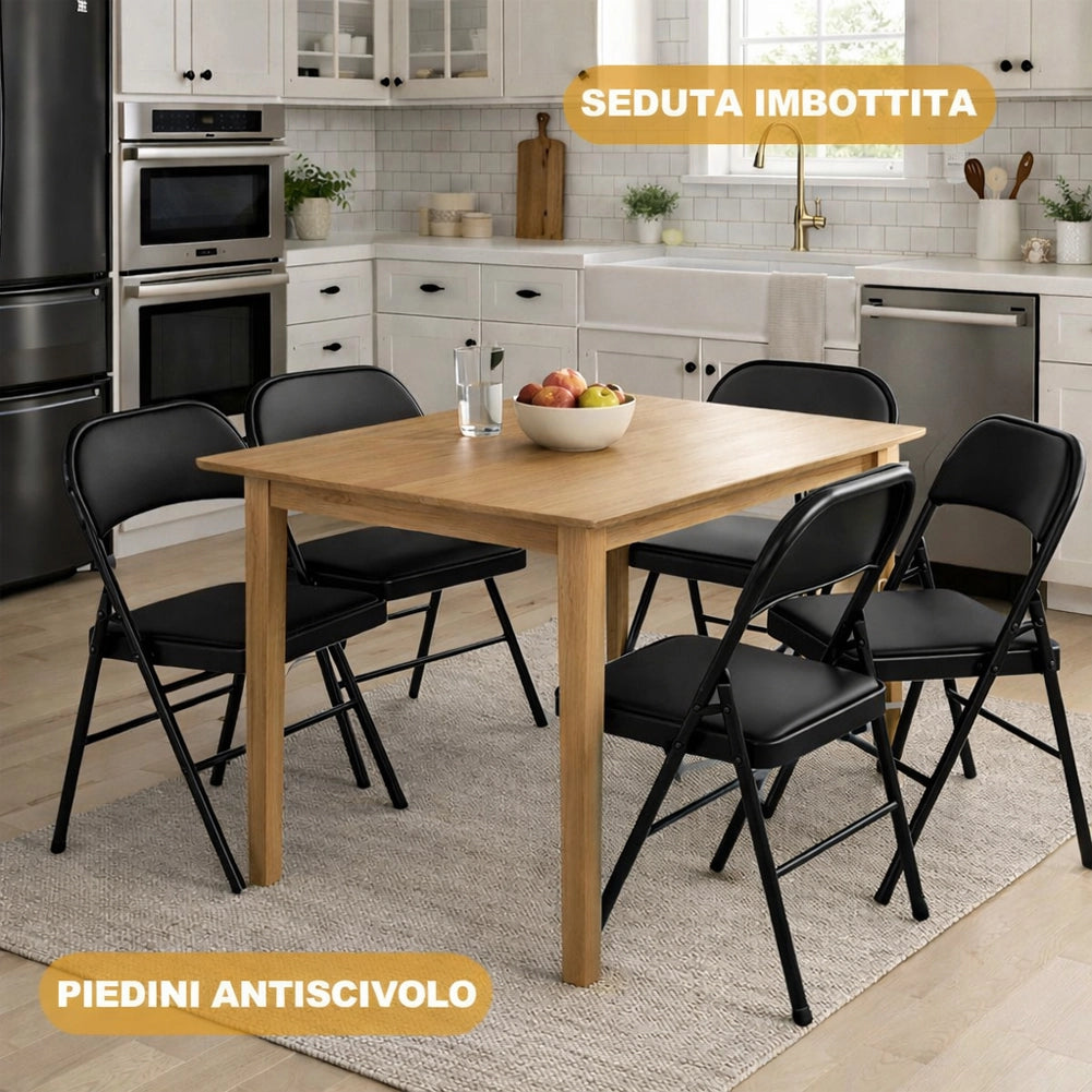 Set 4 Sedie Nere in Metallo e Seduta in Ecopelle Imbottita Sedia Ergonomica