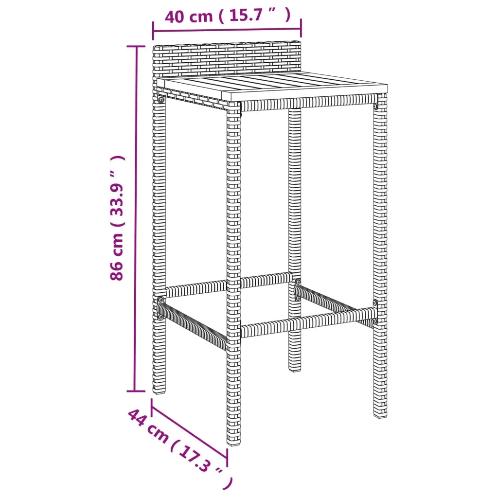 Set Bar Giardino 9pz Grigio Polyrattan e Legno Massello Acacia 3187681