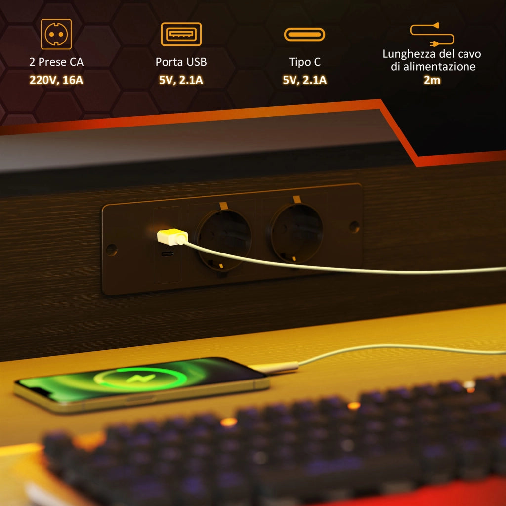 Scrivania Gaming con Supporto Monitor e Luci LED ¨C Minimal ¨C Nero, Truciolato e Acciaio, 100x60x88.5 cm