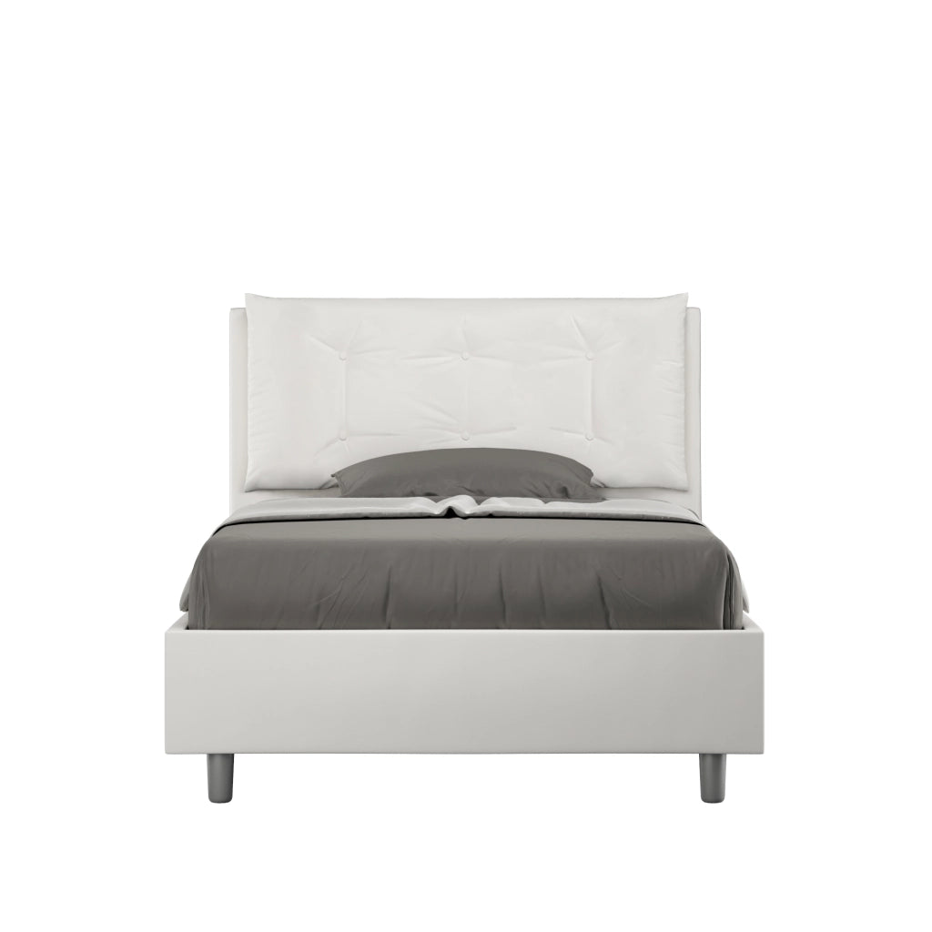 BS COM Letto una piazza e mezza con rete imbottito 120x200 similpelle bianco