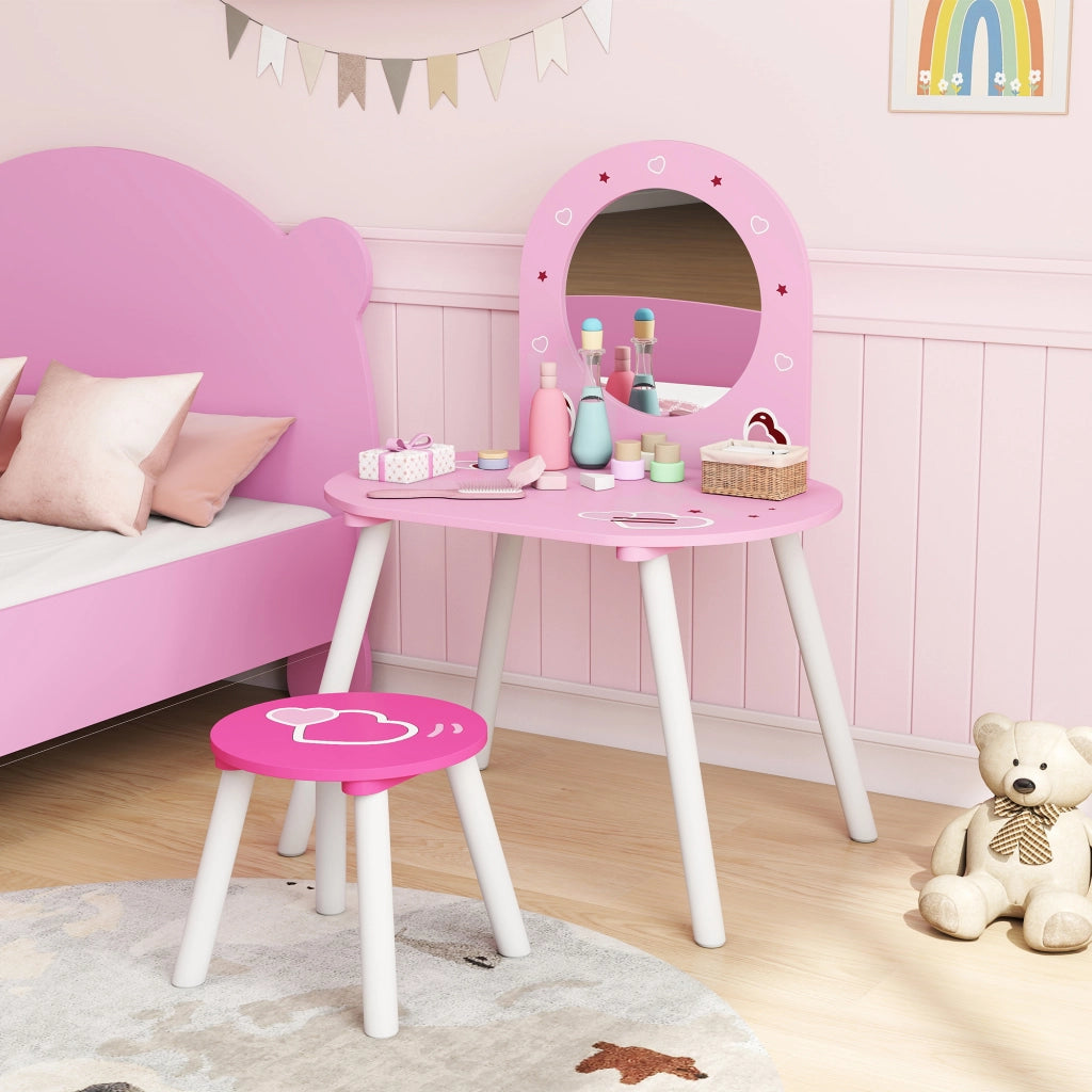 Tocador per Bambini con Specchio e Sgabello ¨C Minimal ¨C Rosa