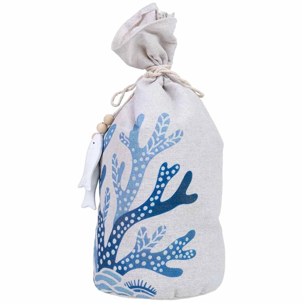 Fermaporta in cotone con alghe blu, 12x12x26h cm
