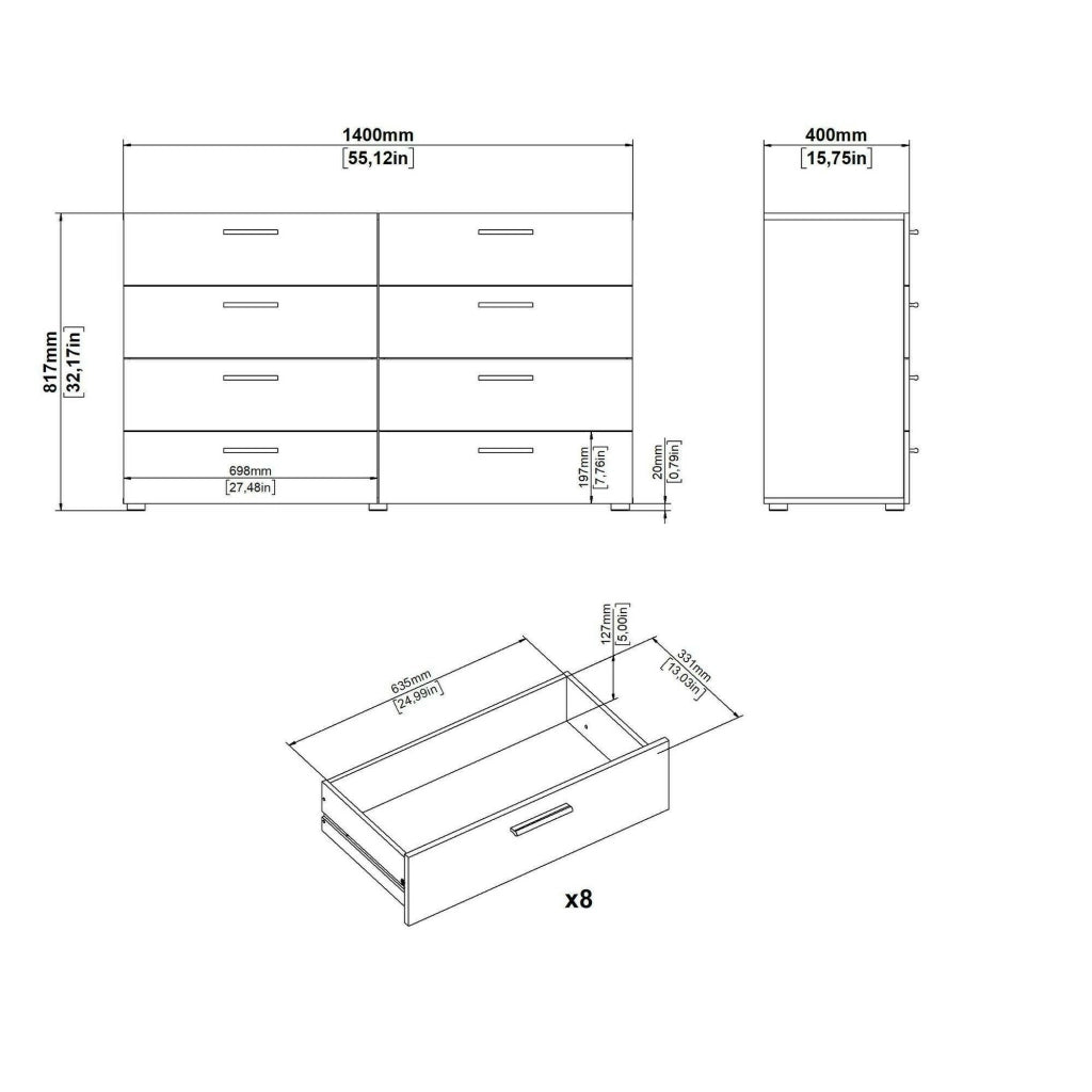 Credenza Phethai, Buffet da soggiorno, Madia da salotto, Dispensa da cucina, 140x40 h82 cm, Quercia e Bianco lucido