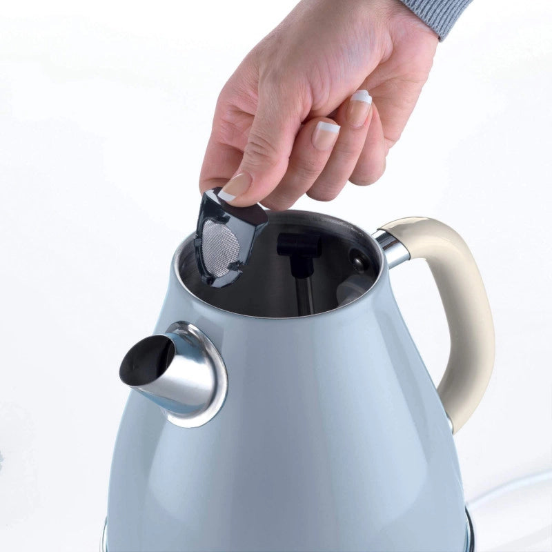 Bollitore Elettrico 1,7L - Design Vintage, Autospegnimento, Acciaio Inox - Celeste