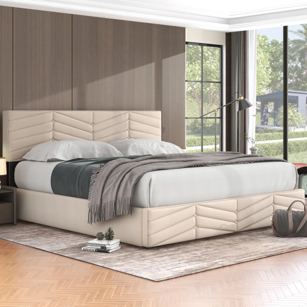 DESMIU Letto Contenitore Letto Matrimoniale con Testiera Regolabile, Vano Idraulico, 160 × 200 cm, senza materasso, Beige