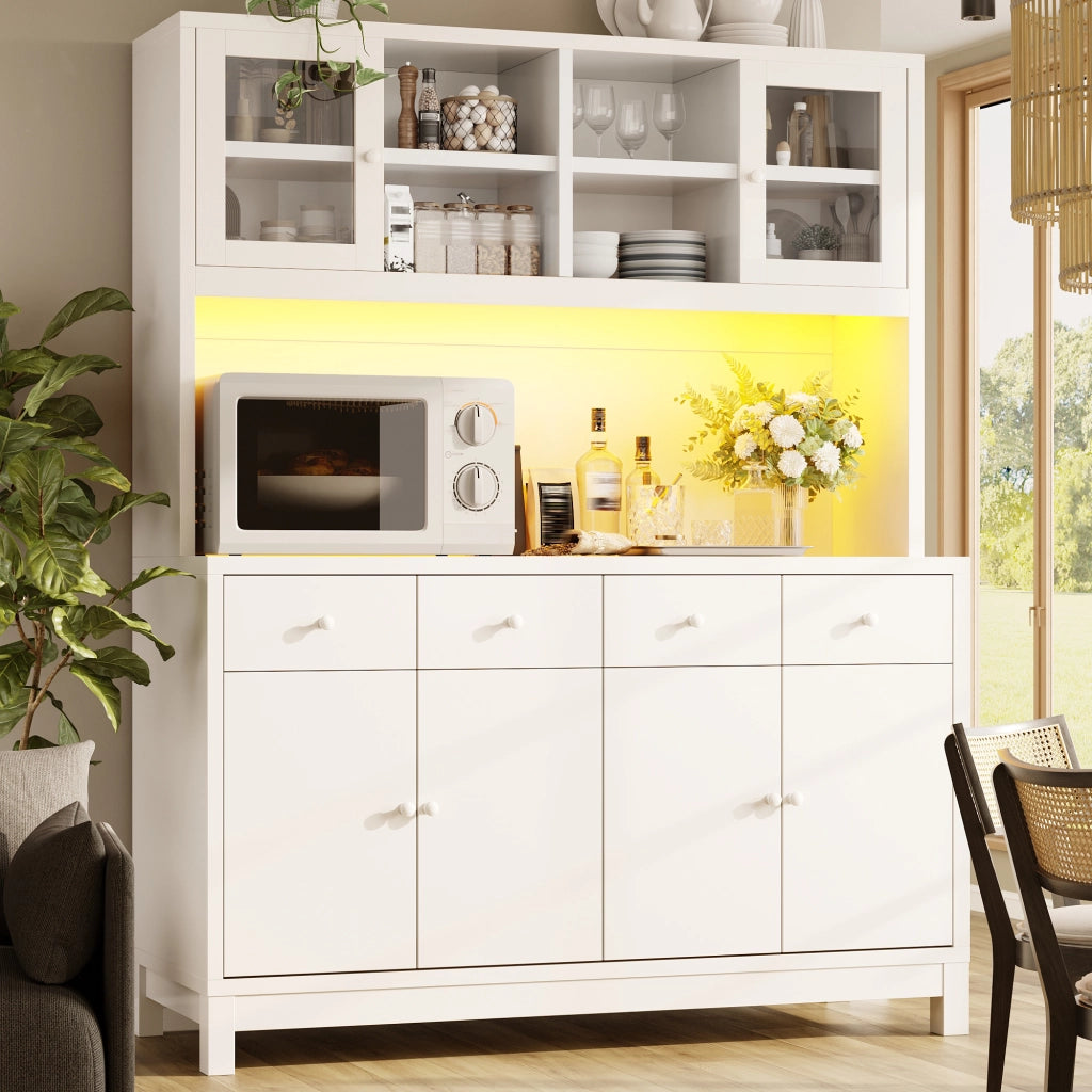 Credenza con 4 cassetti; ripiani regolabili e LED RGB - per cucina - bianco