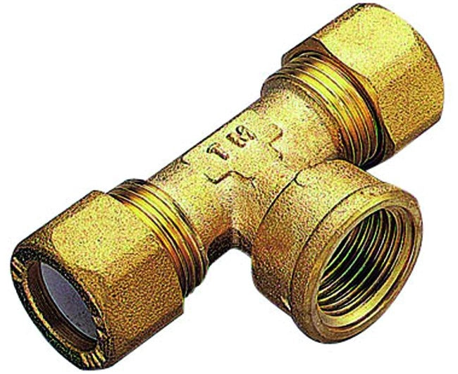 RACCORDO A T FEMMINA CON OGIVA IN PTFE PER TUBO RAME MODELLO 1200 1/2 ø16   TIEMME RACCORDERIE SPA