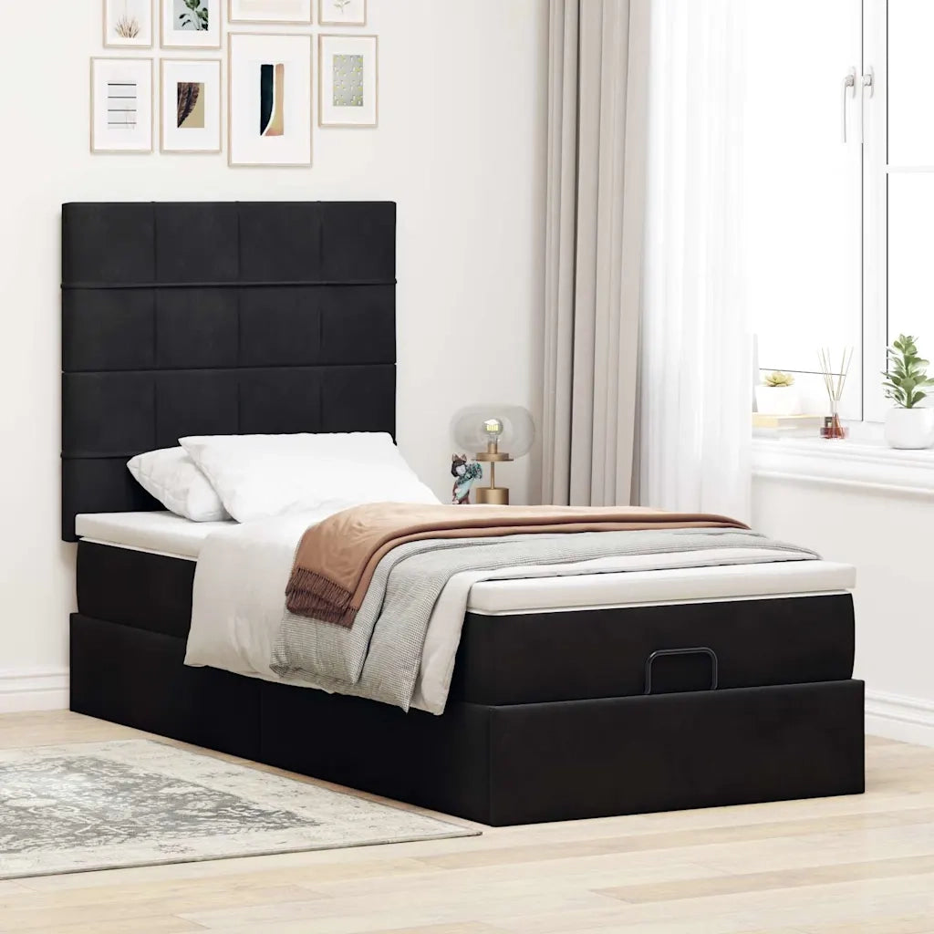 Struttura Letto Pouf con Materassi Nero 100x200 cm Velluto 3314302