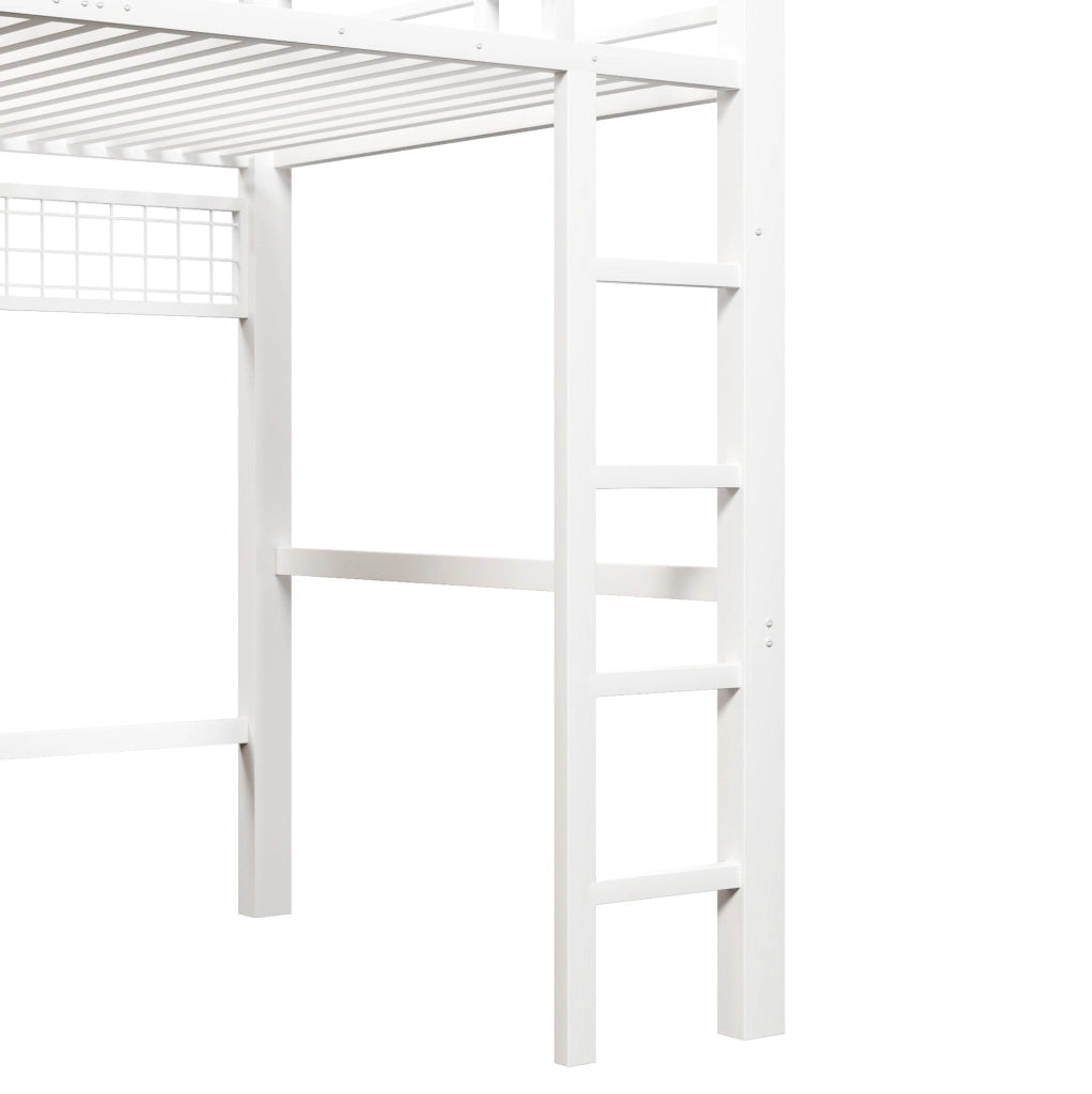 Letto a soppalco 140x200 cm con 8 cassetti, mensole e luce LED