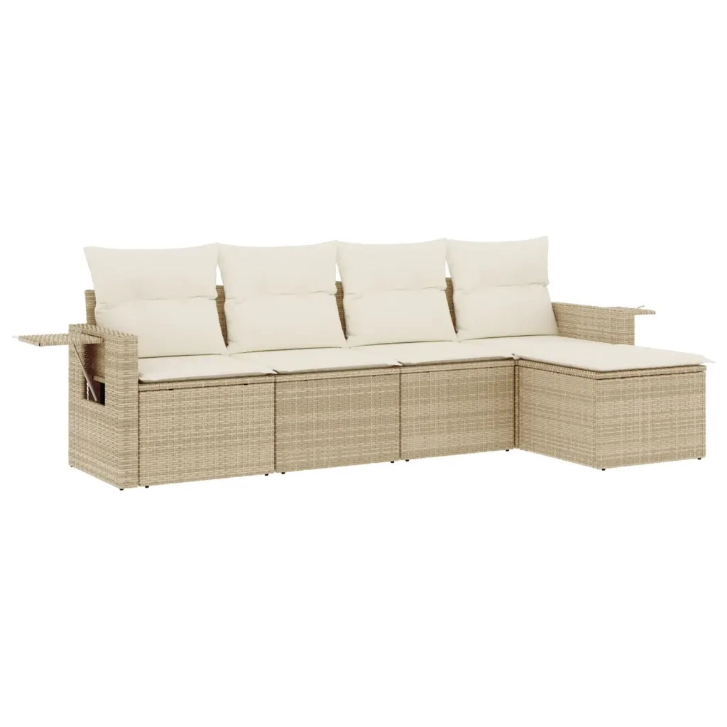 Set Divano da Giardino 5 pz con Cuscini Beige in Polyrattan 3220087