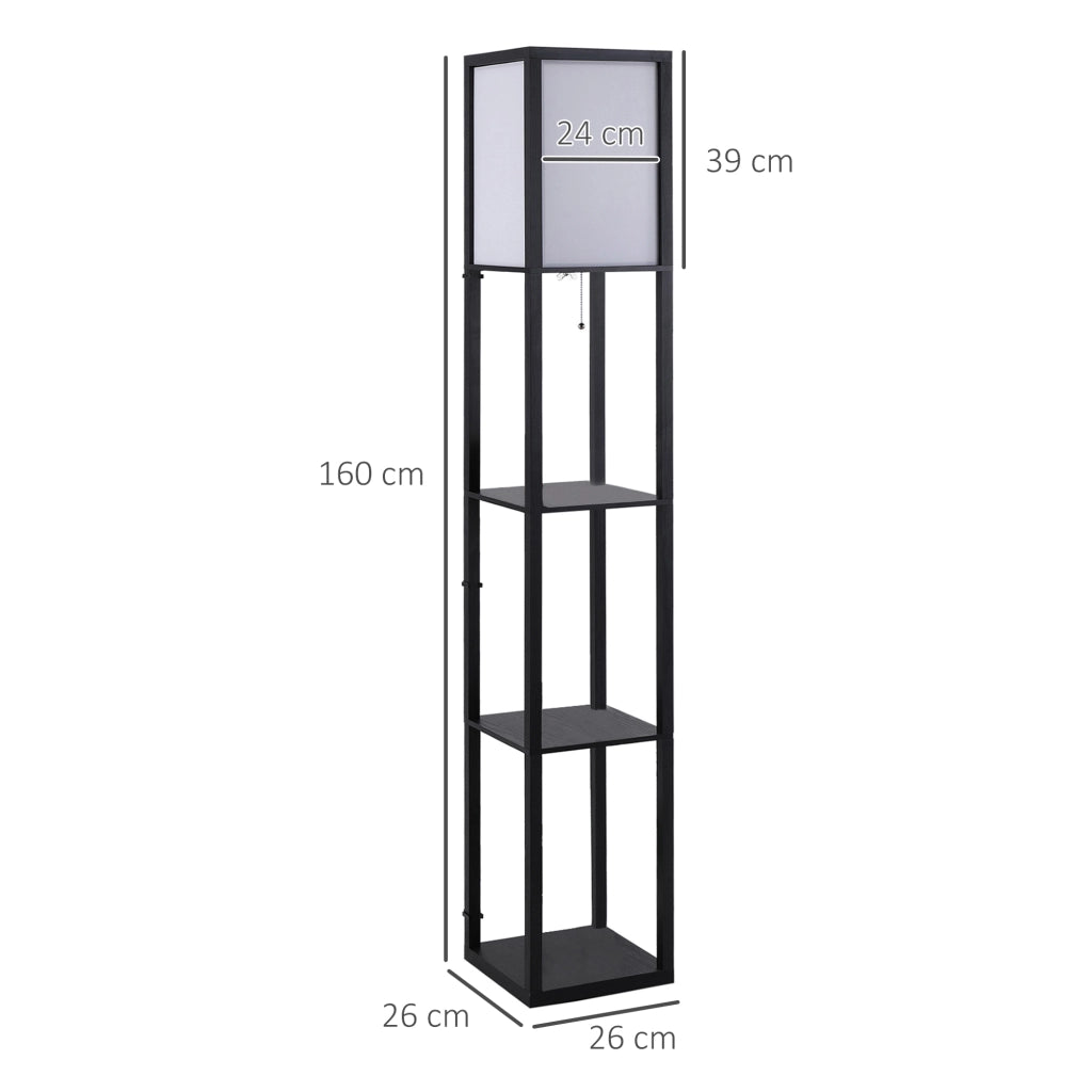 Lampada da terra con ripiani, attacco E27 fino a 40W (lampadina non inclusa), illuminazione per interni per soggiorno e camera da letto, legno nero,