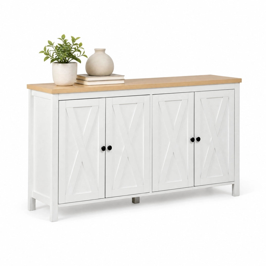 Credenza bianca 140x40x78 cm con 4 ante; 2 ripiani interni regolabili; in MDF