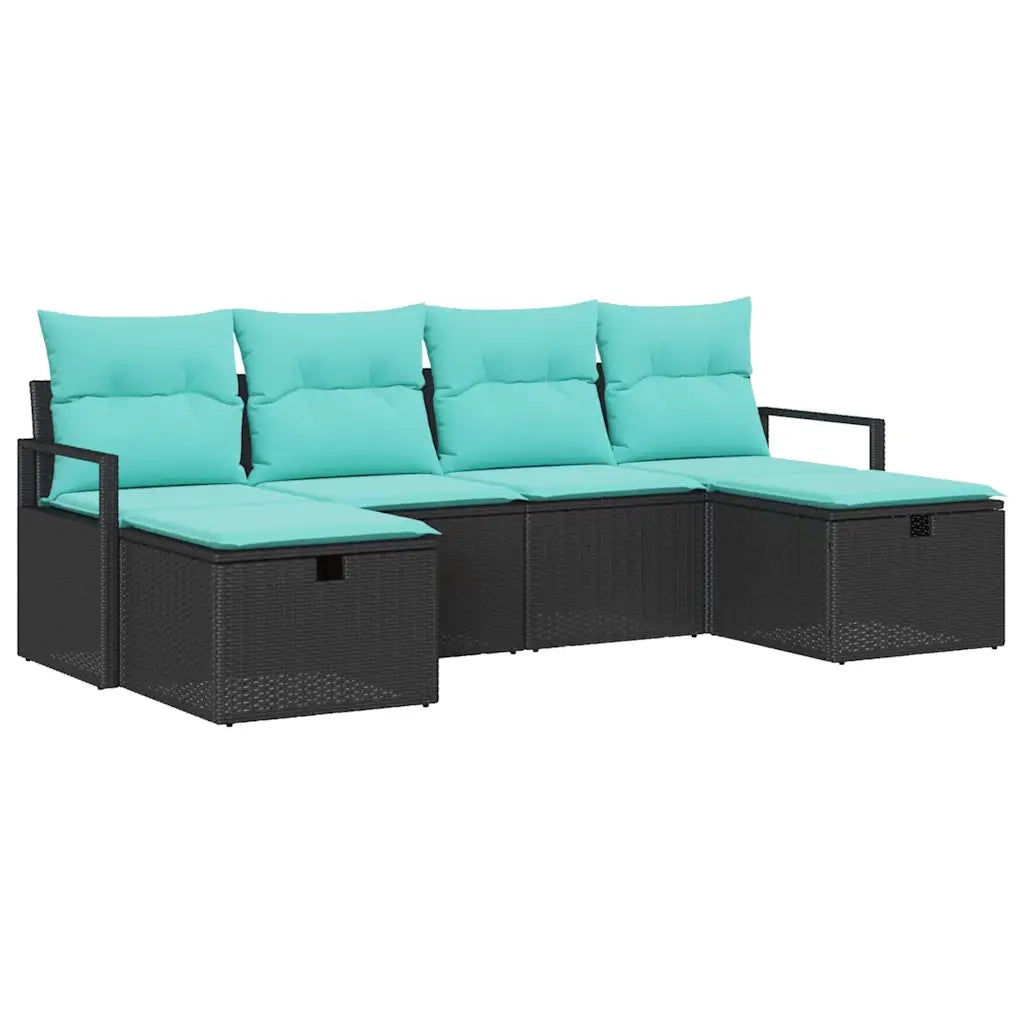 Set di divani con cuscino 6 pcs Nero e Turchese polyrattan 3359225