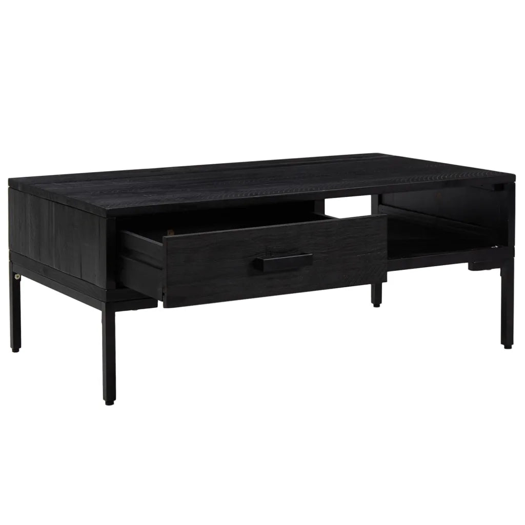 Tavolino da Salotto Nero 90x50x35 cm in Legno Massello di Pino 349930