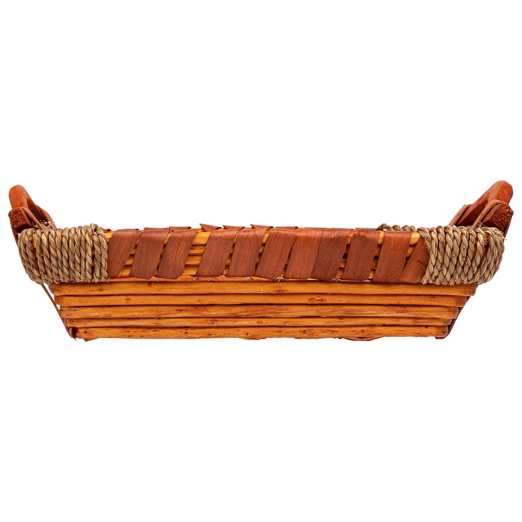 Vassoio in vimini e legno 38x22x9/12,5h cm