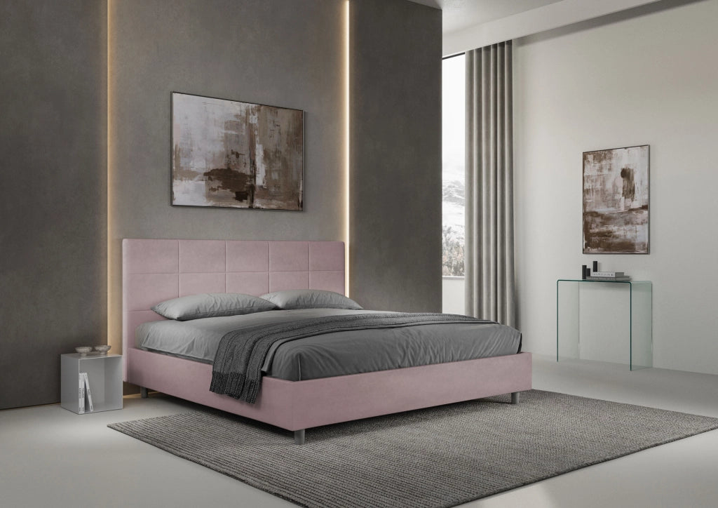 BS COM Letto matrimoniale king size con rete imbottito 190x200 microfibra glicine