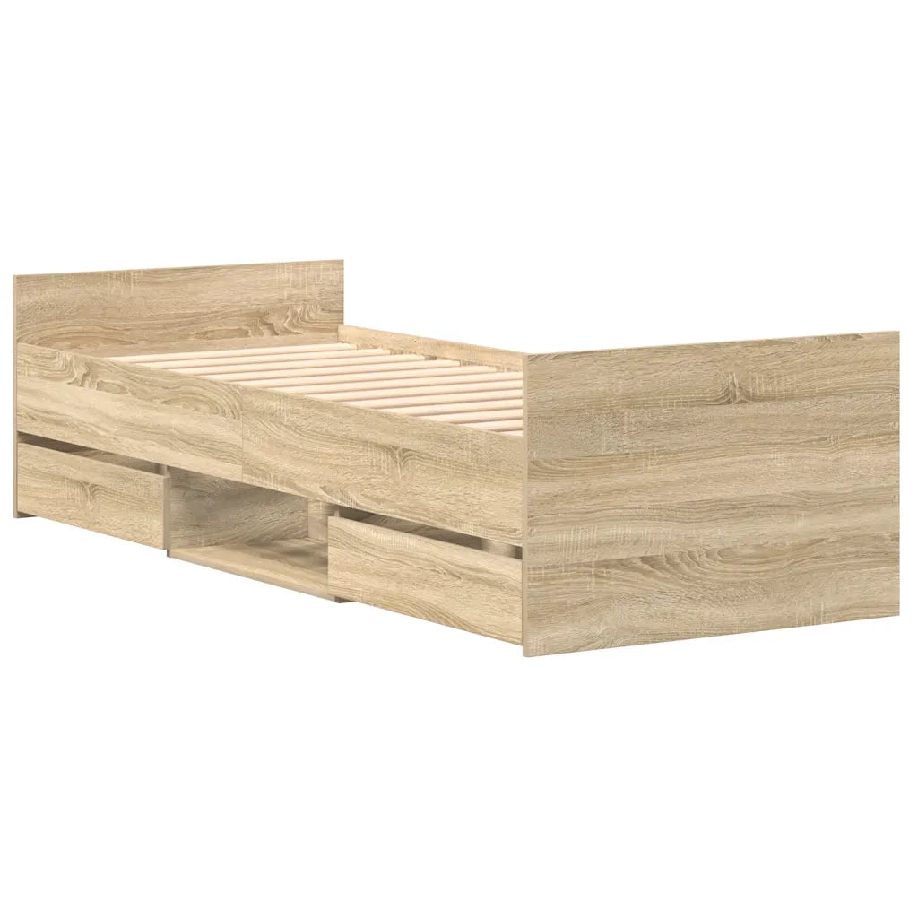 Letto singolo | Letto per adulti | Giroletto con Testiera e Pediera Rovere Sonoma 100x200 cm