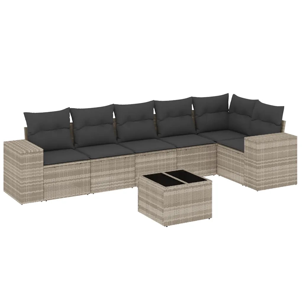 Set Divani da Giardino 7pz con Cuscini Grigio Chiaro Polyrattan