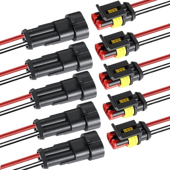 5 Set Connettori Elettrici a 2 Pin Autoacqua, Preinstallati e Resistenti, Nero, Adatti per la Fitta di Auto e Motocicli - Codice Prodotto G...