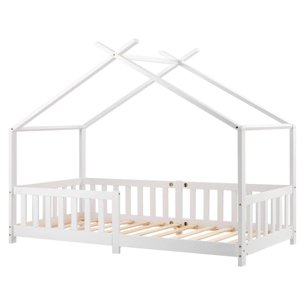 "Vendita vietata in Germania" Bellissimo letto a casetta, letto per bambini, in legno massello con sponda e rete a doghe, con protezione anticaduta pe