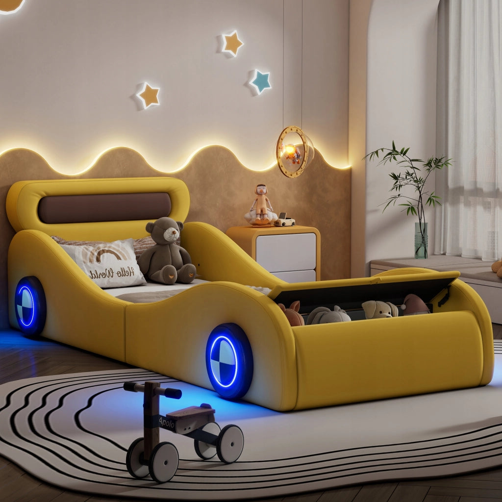 Letto a una piazza e mezza imbottito - Xylo - 90x200 - Giallo - Auto