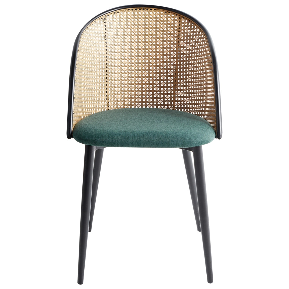Set di 2 sedie da pranzo d'accento con struttura in metallo nero e tessuto verde Seduta a treccia viennese Schienale con seduta retrò