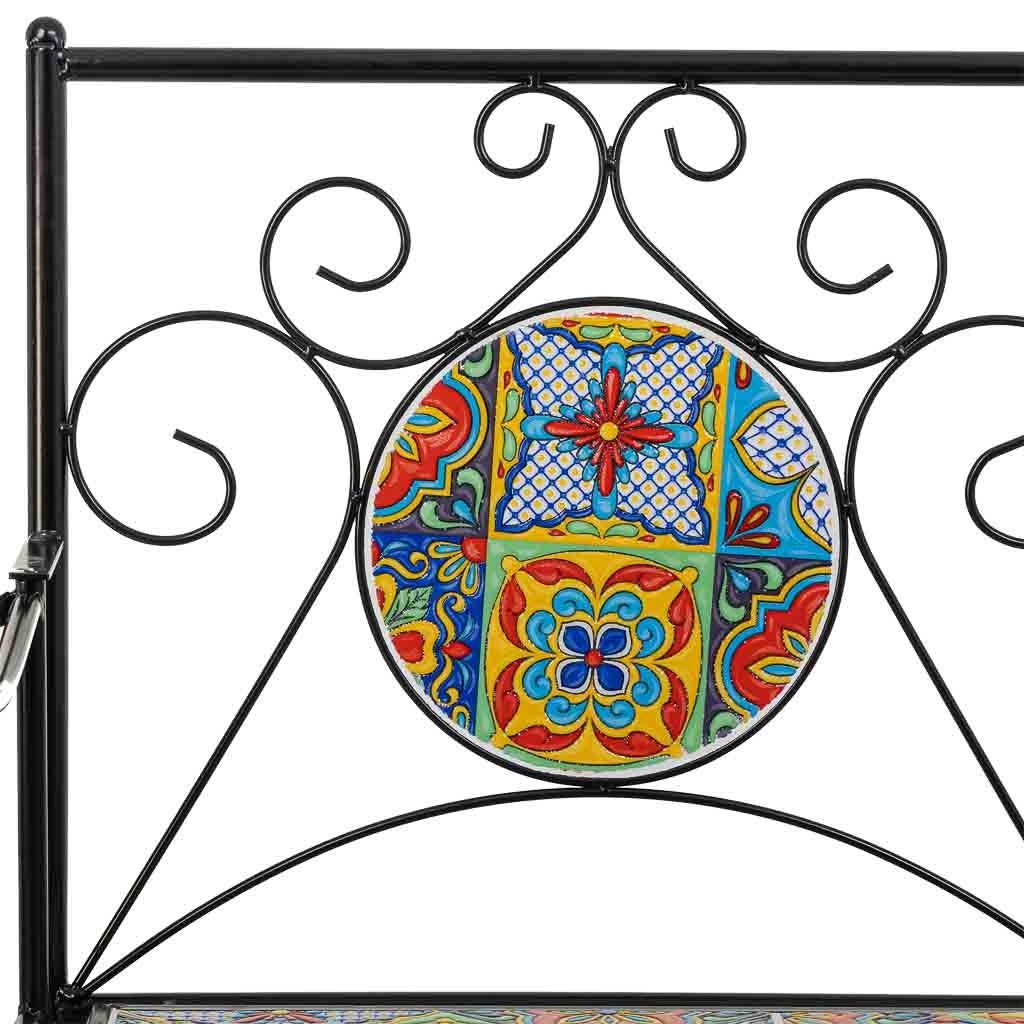 Sgabello in mosaico nero e ferro battuto 110x50x88h