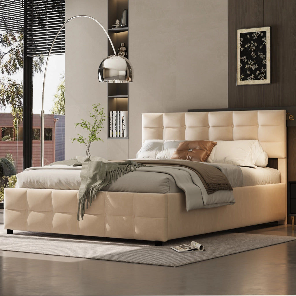 letto imbottito velluto olandese beige 180 x 200 cm