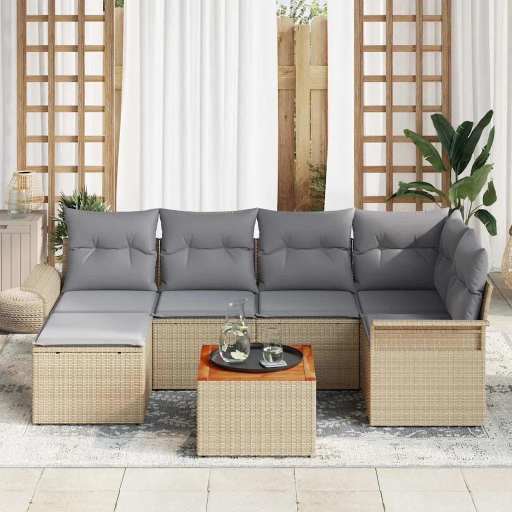 Set Divano da Giardino con cuscino 7 pcs Beige polyrattan 3347350