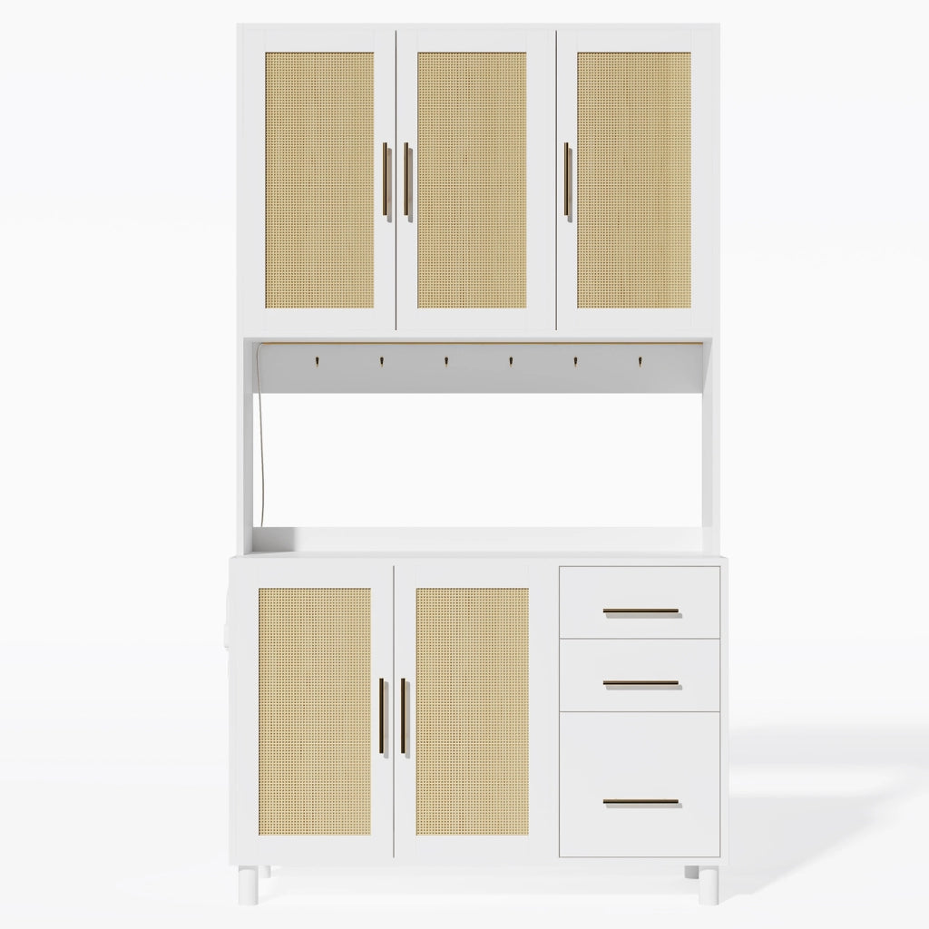 Credenza con luci LED; prese USB e prese elettriche in MDF bianco
