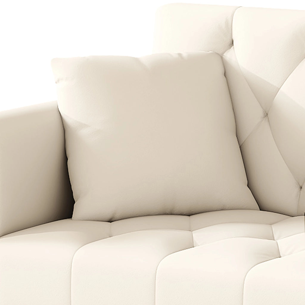 Divano letto multifunzionale in velluto beige 2 posti con schienale regolabile e portabicchieri