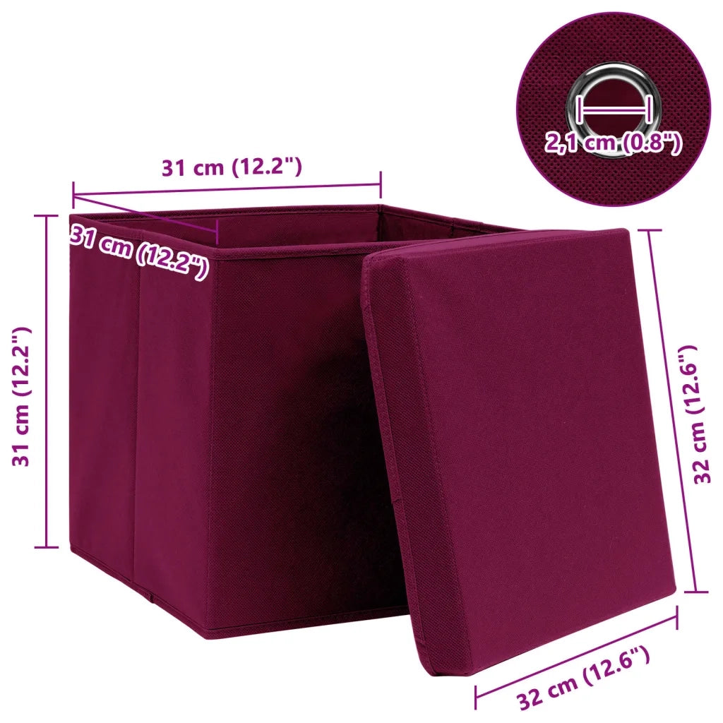 Scatole con Coperchi 10 pz Rosso Scuro 32x32x32 cm Tessuto 288344