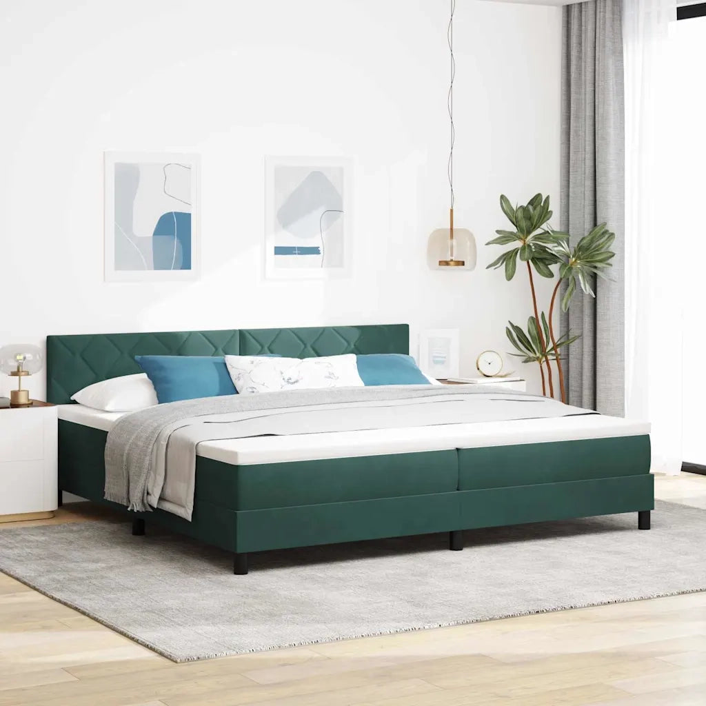 Letto a Sorgente LED con led Verde Scuro 200 x 200 cm Velluto