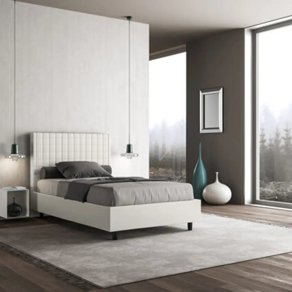 Letto singolo senza rete imbottito 100x210 similpelle bianco Sunny