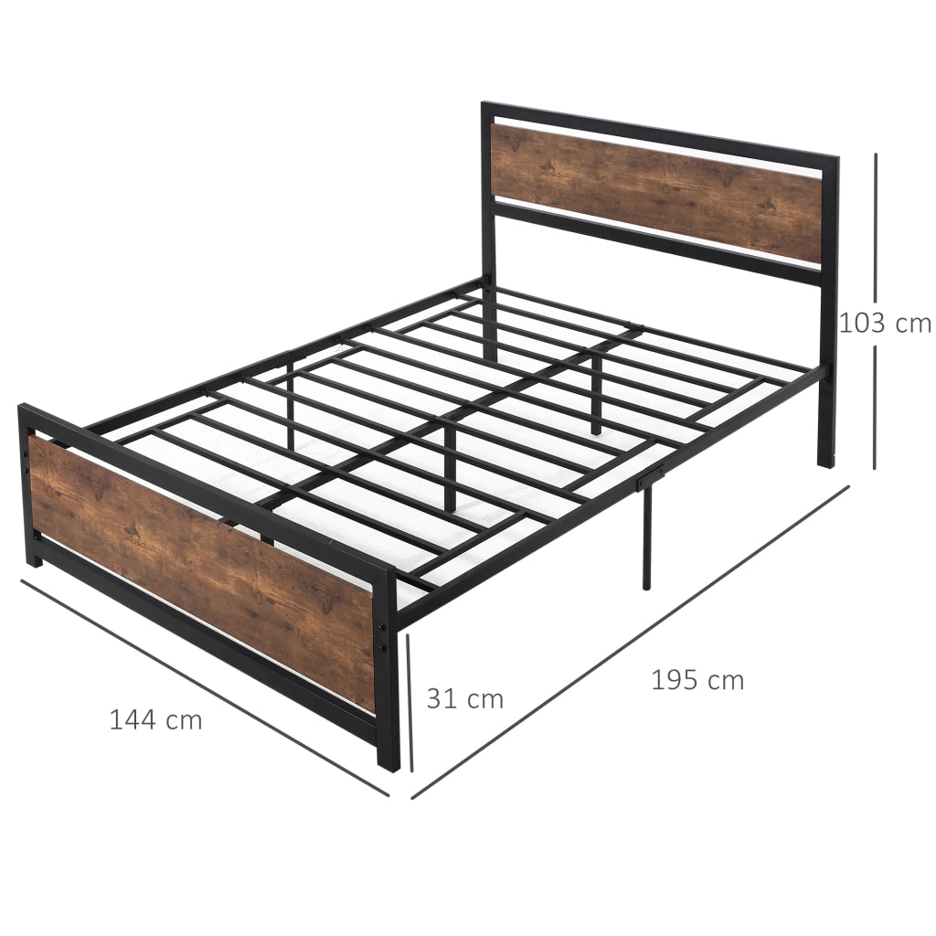 Letto matrimoniale in metallo con testiera e rete a doghe ¨C Xylo ¨C 140x190 cm effetto legno scuro