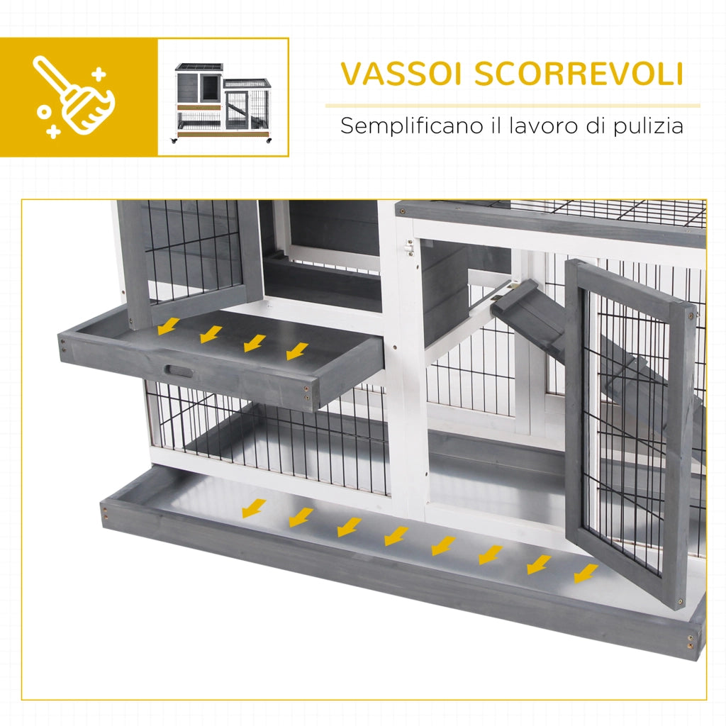 Gabbia per Conigli con Vassoi e Casetta ¨C Minimal ¨C 110x50x88 cm Grigio Bianco