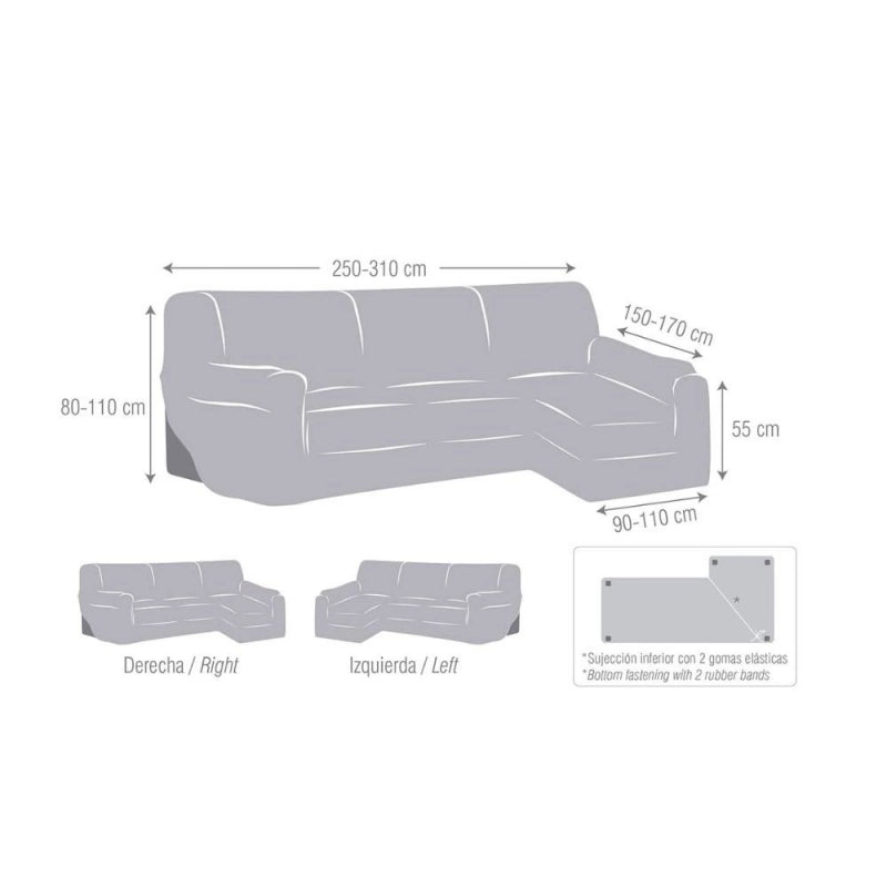 Copridivano Troya elastico penisola sinistra beige bracciolo lungo 250/310