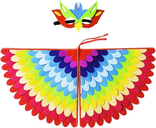 Costumi di accessorio per bambini per rappresentazioni teatrali con cappuccio a forma di ali di uccello.