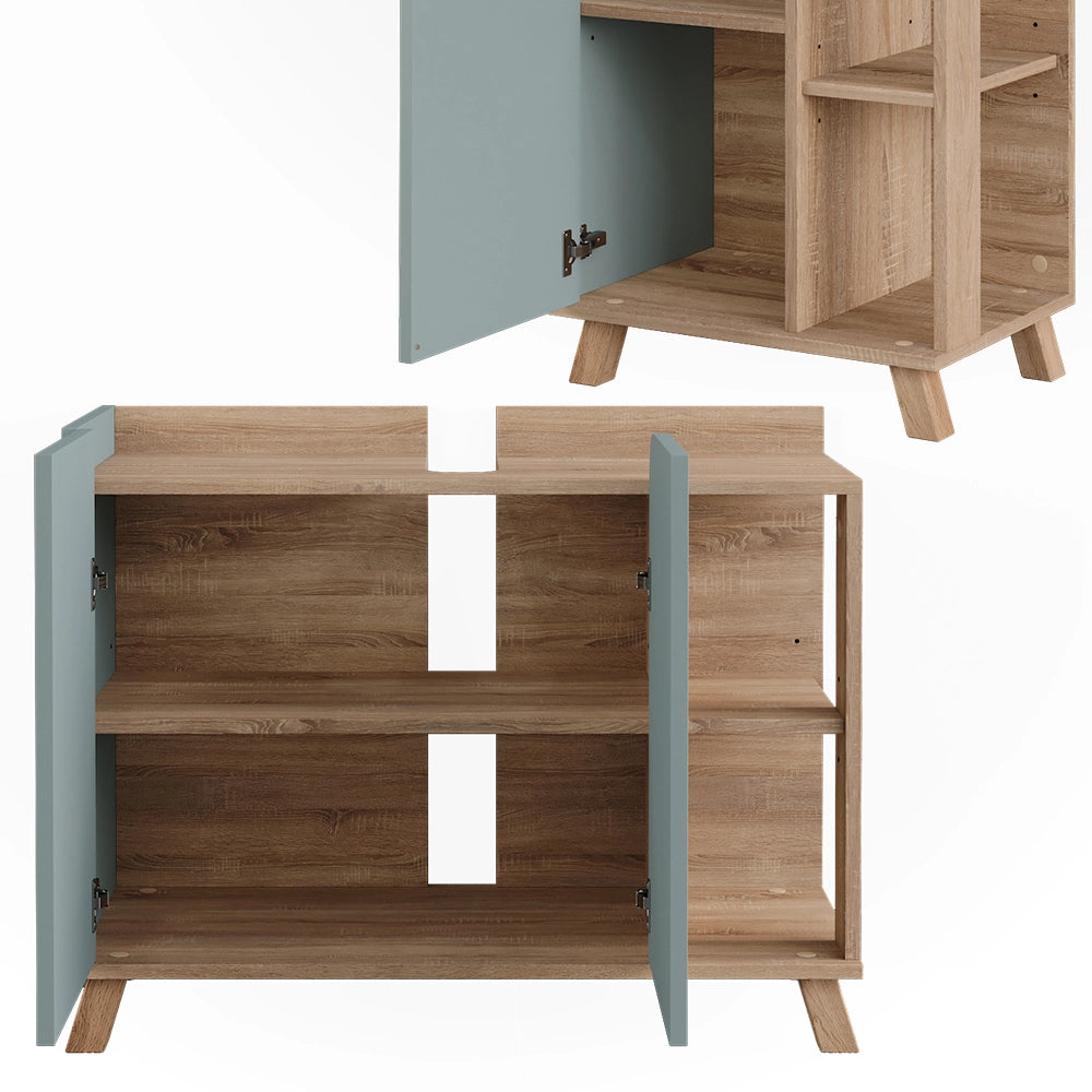 Vicco Set di mobili da bagno Sonoma/blu 3 parti