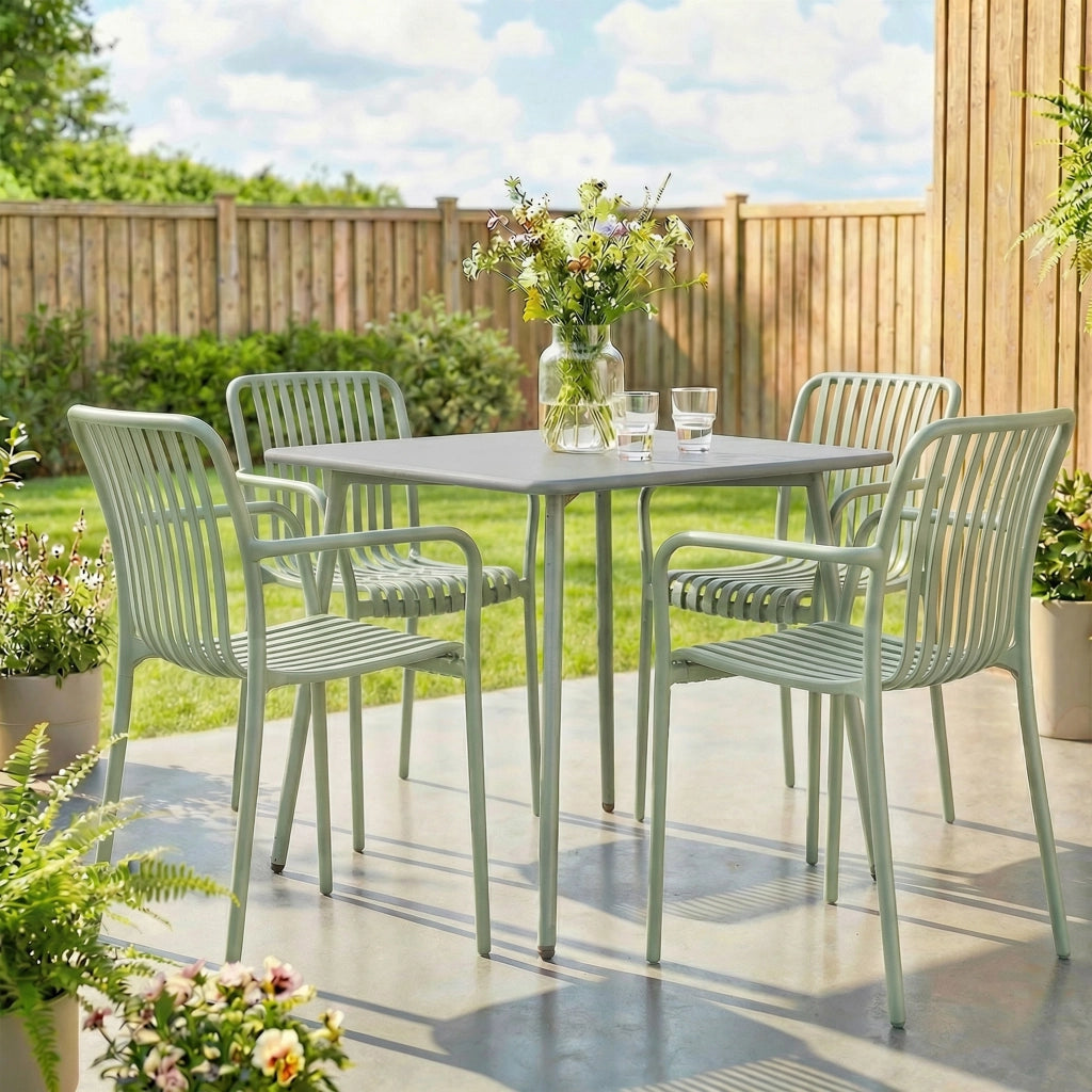 Set 4 Sedie da Giardino Impilabili ¨C Xylo ¨C Polipropilene Anti-UV Braccioli Schienale Ergonomico Grigio Verde