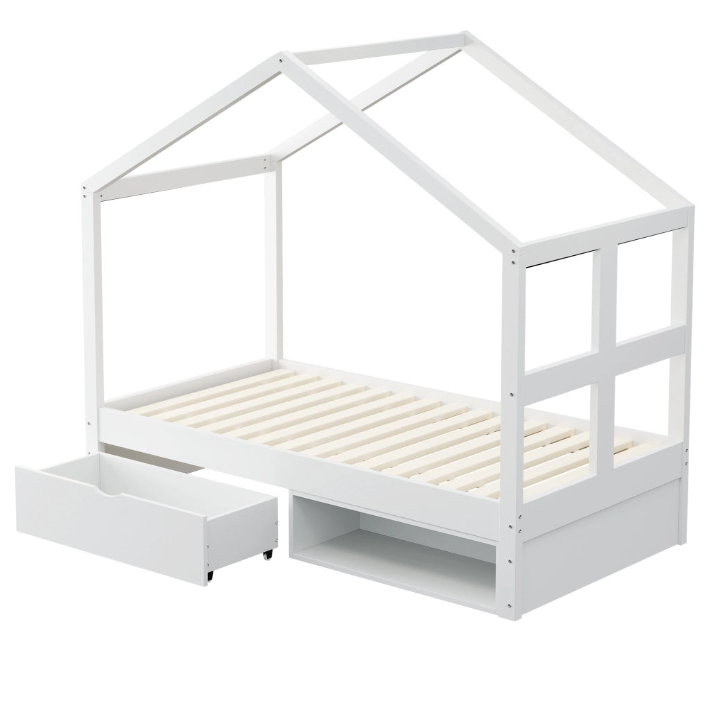 LETTO multifunzione 90x190 cm con cassetto, scarpiera e LED bianco