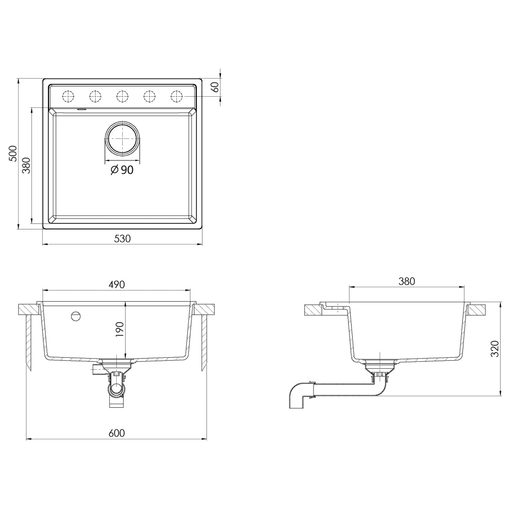 Lavello da Cucina con Foro Troppopieno Beige in Granito 147063