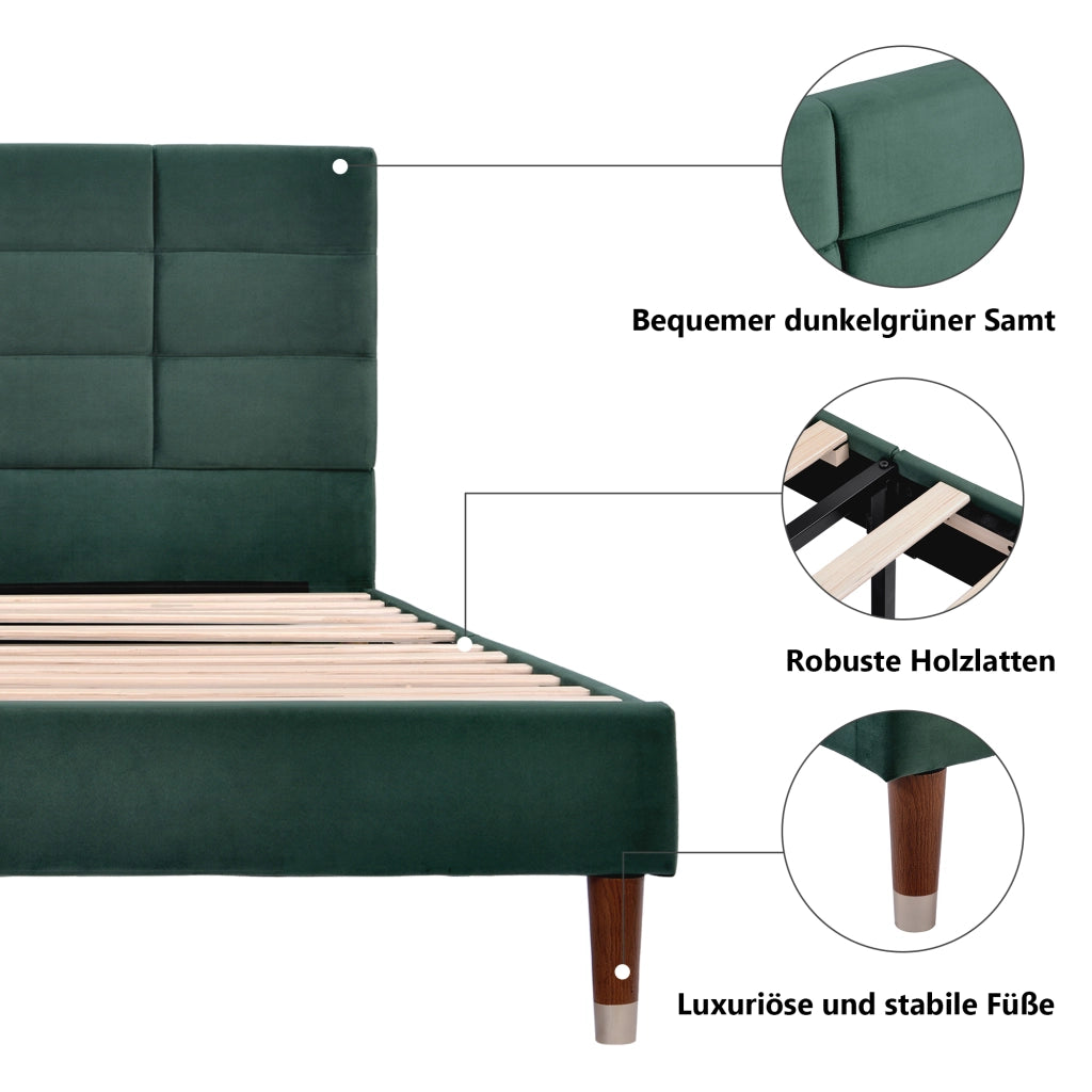 letto imbottito velluto verde 140 x 200 cm
